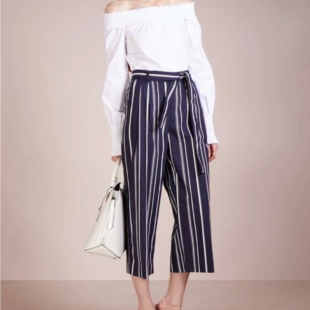 J.Crew Navy|White Striped Wide Crop Leg Cotton Sz 00P